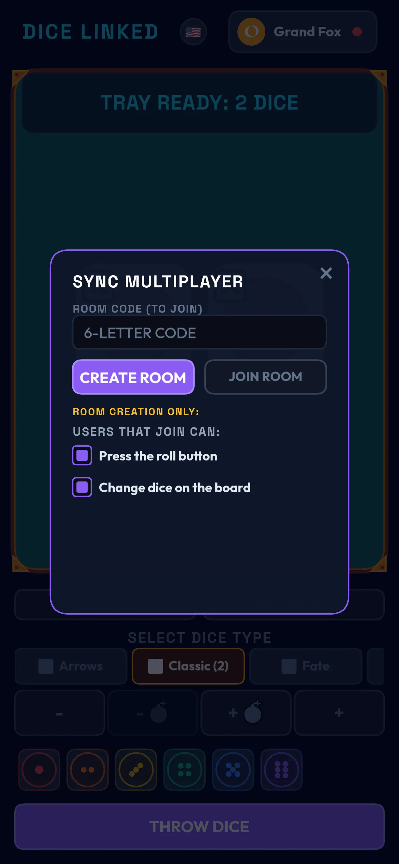 DICE LINKED multiplayer real-time dice roll synchronizer config panel