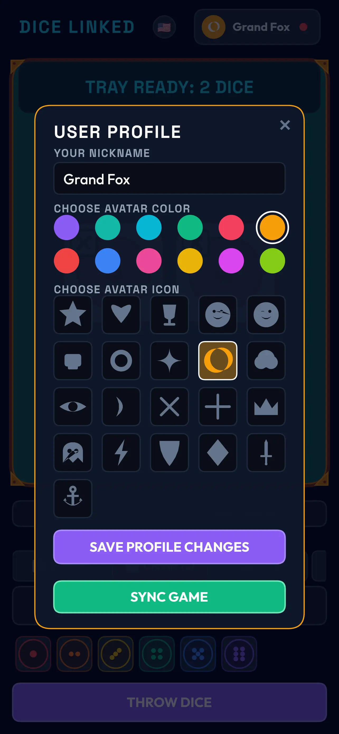 DICE LINKED player profile customization and rolled dice statistics